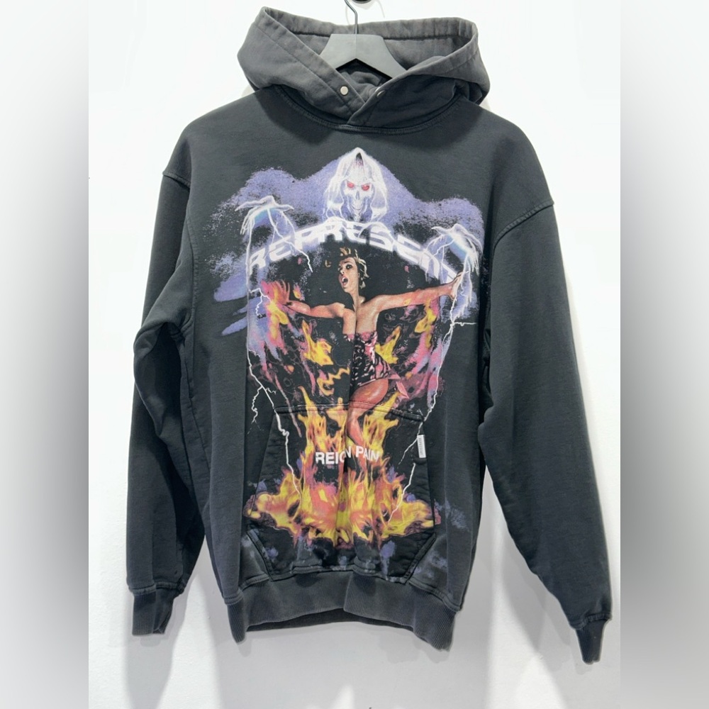 Represent Black Graphic Hoodie with Mystical Design